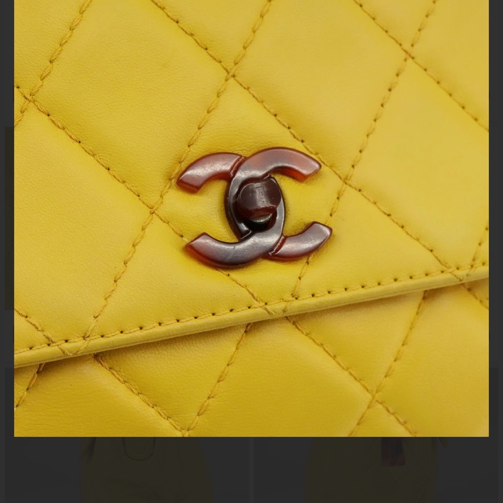 CHANEL Matelasse Hand Bag Lamb Skin Yellow - Picture 10 of 16